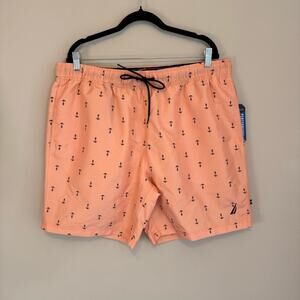 Nautica Mens Elastic Waist Quick Dry Peach Anchor Swim Trunks Shorts Size XL NWT